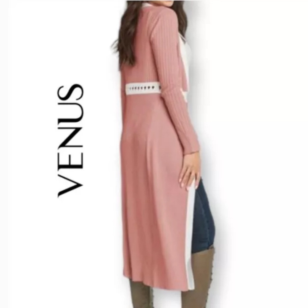 Venus NEW Pink & Cream Open Front Sweater Duster SzM